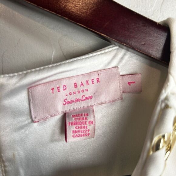 TED BAKER SHEATH DRESS SIZE 1 US 4 Black White Color Block Chain Neckline - Picture 7 of 10